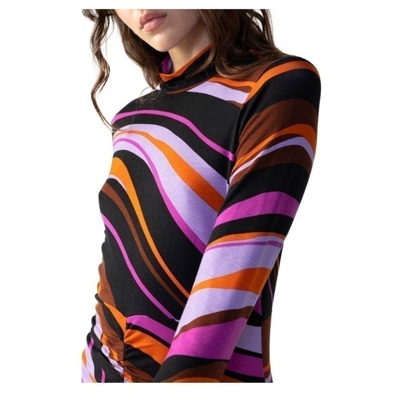 SANCTUARY Abstract Mock Neck Shirred Bodycon Dress Women's Gravity Long … - Picture 6 of 12